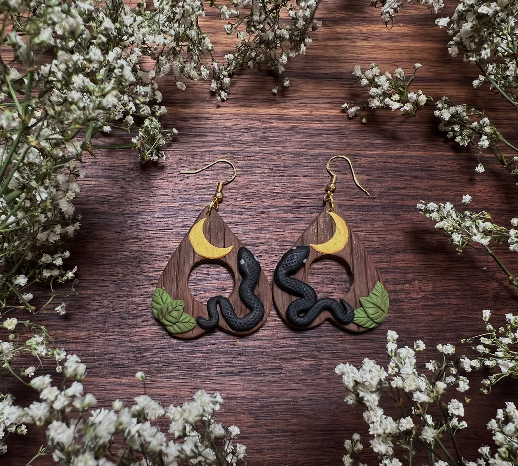 Gold Moons & Snakes Planchette Earrings